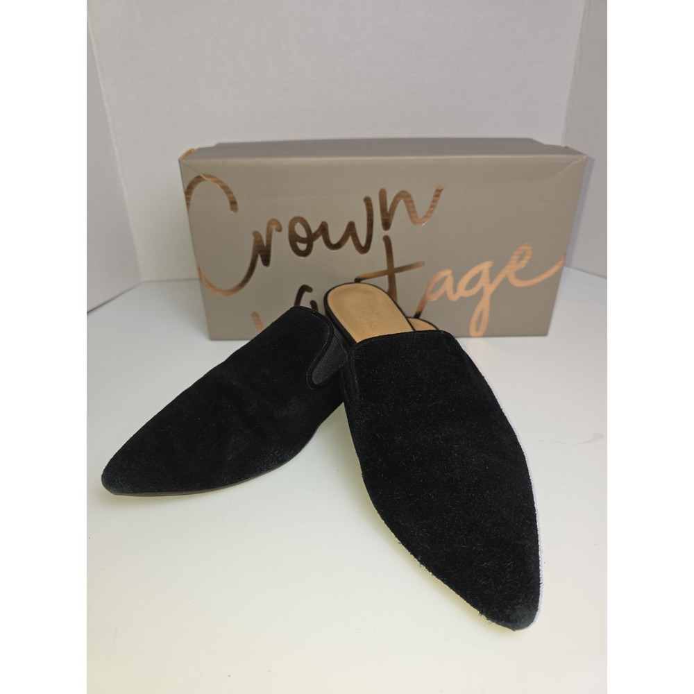 Crown Vintage Black Slip On Cow Suede Black Mule Eloisah Shoes Women's Size 8.5